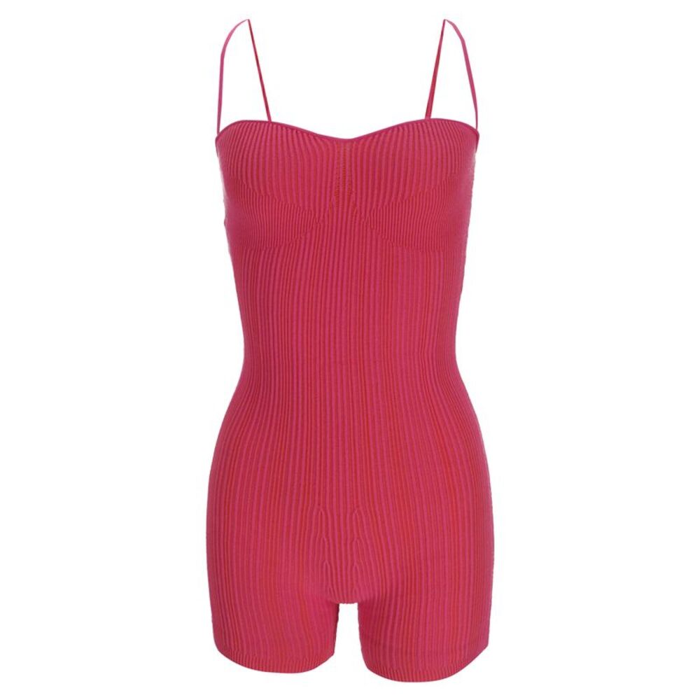 Jacquemus Sleeveless Ribbed-Knit Jumpsuit in Pink Viscose